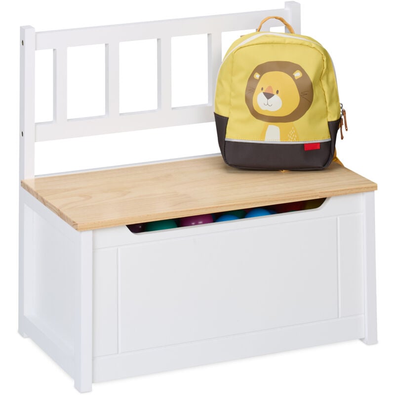 foto del prodotto panca contenitore per bambini, cassapanca portagiochi da cameretta, hlp 55x57x31 cm, in legno, bianco marrone relaxdays