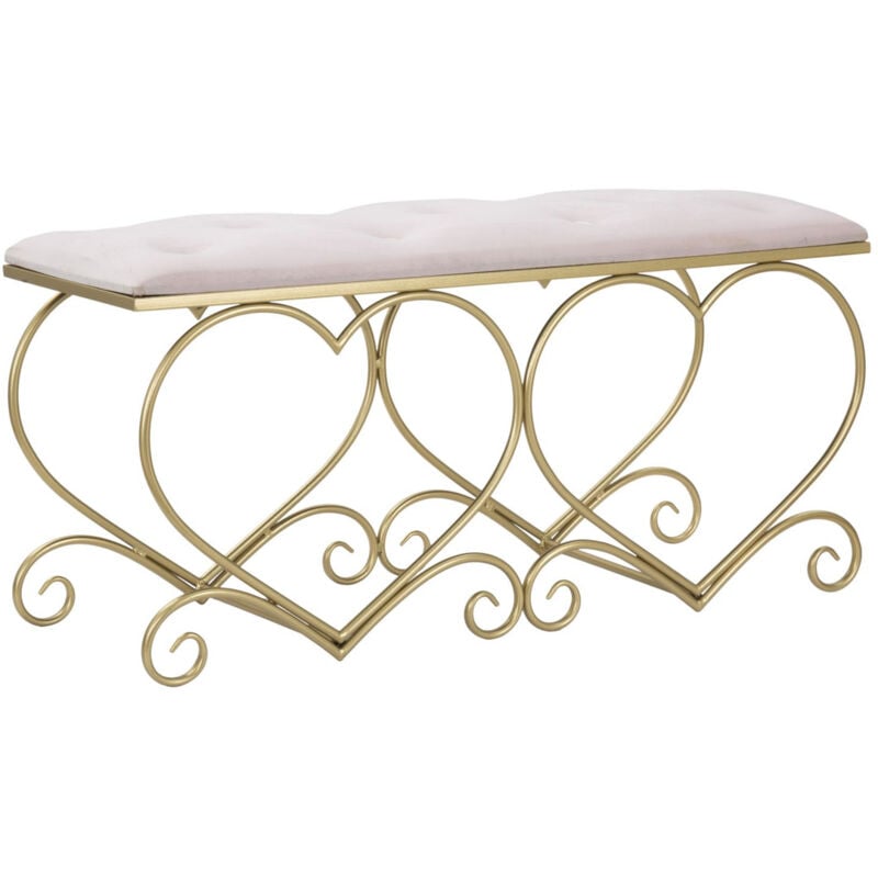 foto del prodotto panca cuore 4, metallo, mdf, spugna, poliestere, oro, rosa, 105x37,5x51,5 cm