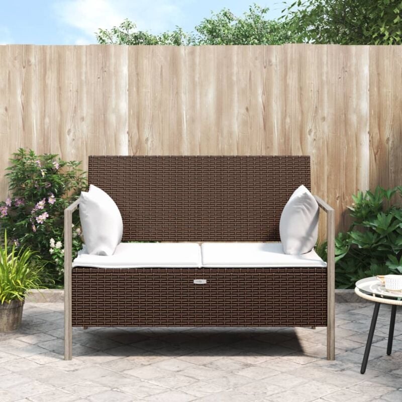 foto del prodotto panca da giardino a 2 posti con cuscini in polyrattan marrone vidaxl
