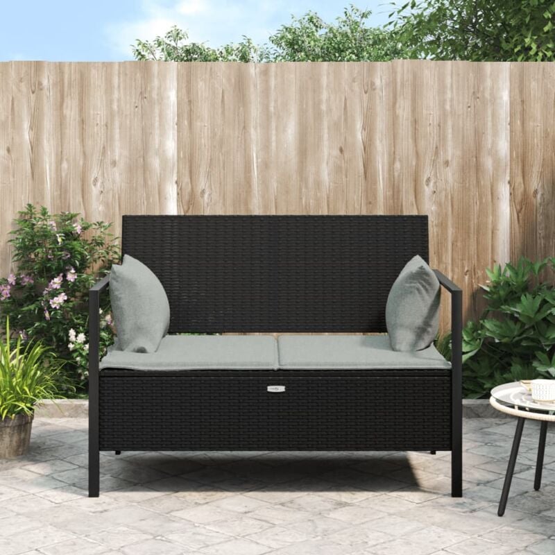 foto del prodotto panca da giardino a 2 posti con cuscini in polyrattan nero vidaxl