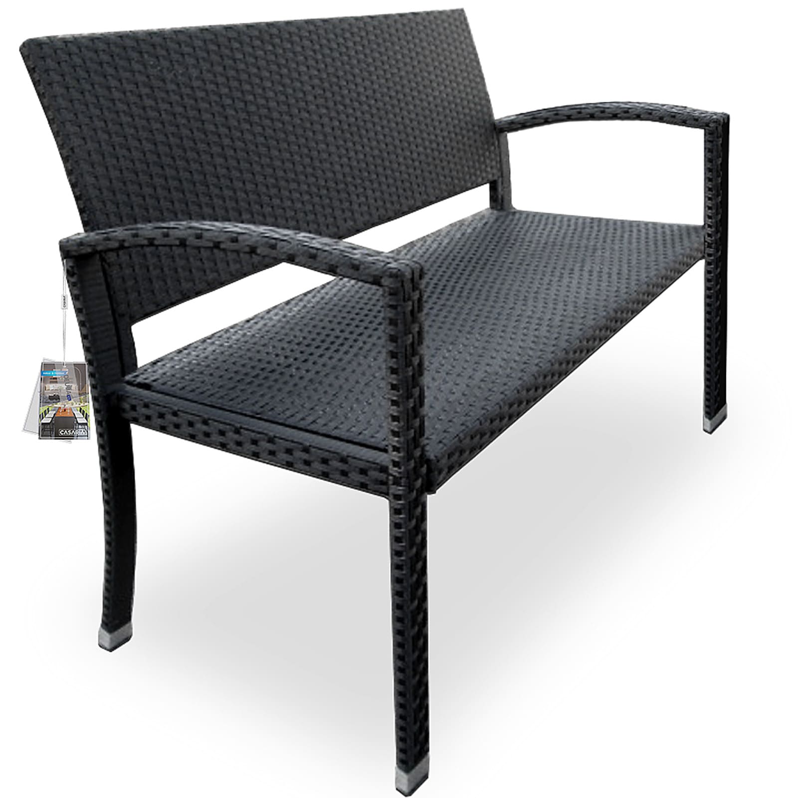 foto del prodotto panca da giardino a 2 posti nero polyrattan 122x87x60cm