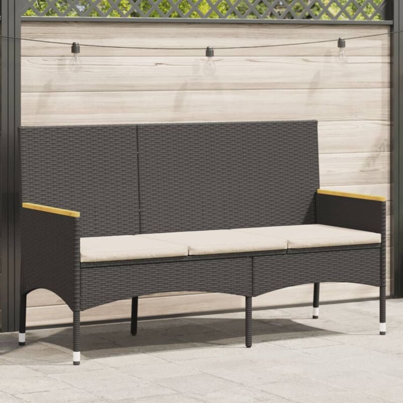 foto del prodotto panca da giardino a 3 posti con cuscini nera in polyrattan vidaxl