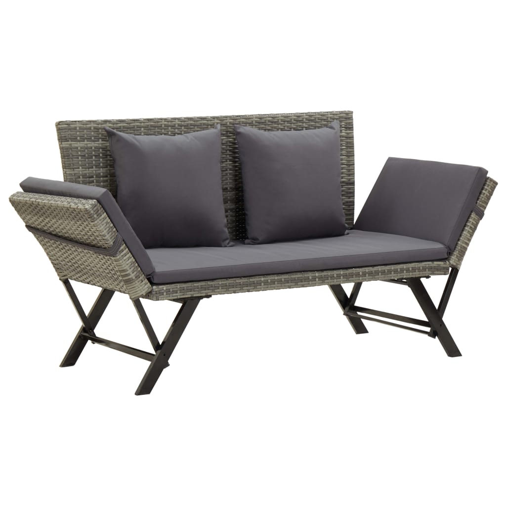 foto del prodotto panca da giardino arredo da esterno terrazza con cuscini 176 cm resina intrecciata grigia 02 0011592