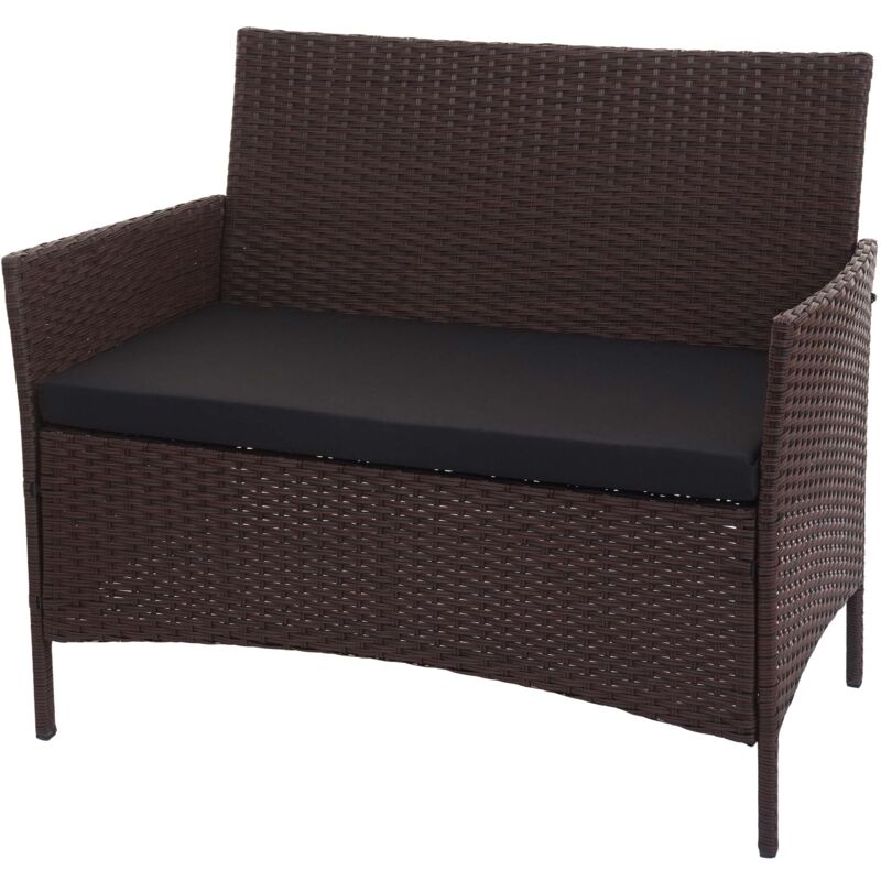 foto del prodotto panca da giardino balcone terrazza in polyrattan marrone cuscino nero 040001112