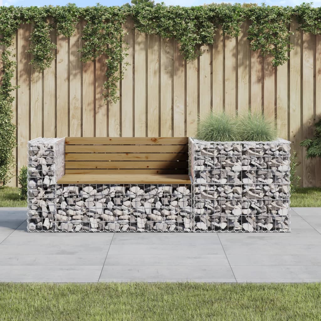 foto del prodotto panca da giardino con cesto gabbione legno impregnato di pino