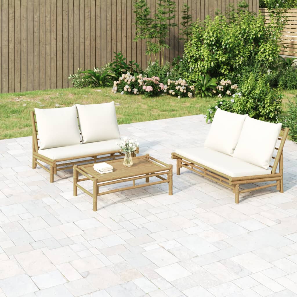 foto del prodotto panca da giardino con cuscini bianco crema in bamb cod mxl 118661