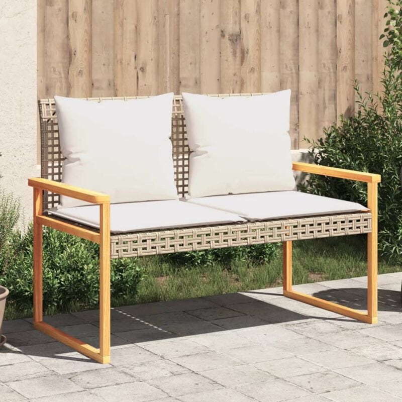 foto del prodotto panca da giardino con cuscino beige misto polyrattan e acacia vidaxl