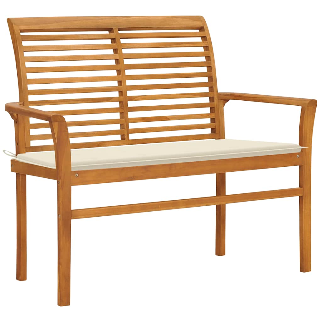 foto del prodotto panca da giardino con cuscino crema 112 cm in legno di teak cod mxl 45775