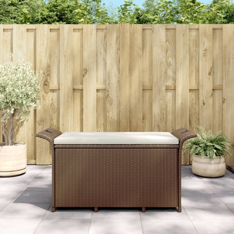 foto del prodotto panca da giardino con cuscino marrone 116x46x57cm in polyrattan vidaxl