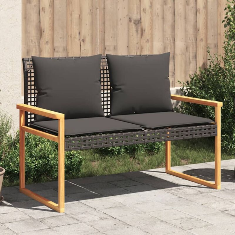 foto del prodotto panca da giardino con cuscino nera in polyrattan e legno acacia vidaxl