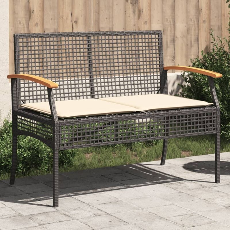 foto del prodotto panca da giardino con cuscino nera in polyrattan e legno acacia vidaxl