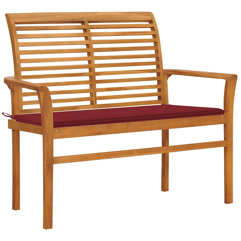 foto del prodotto panca da giardino con cuscino rosso vino 112 cm legno di teak