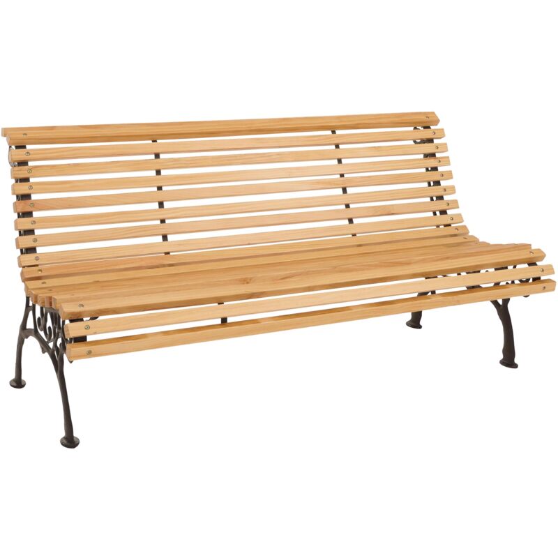 foto del prodotto panca da giardino hhg 439, panchina da parco in legno 3 posti, ghisa legno pino certificato mvg, 160cm, naturale
