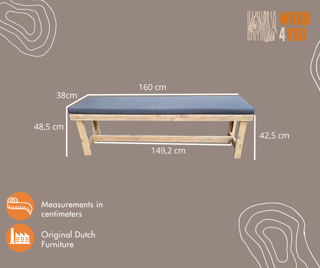 foto del prodotto panca da giardino in legno invecchiato rotterdam con cuscino incluso 160 cm 36