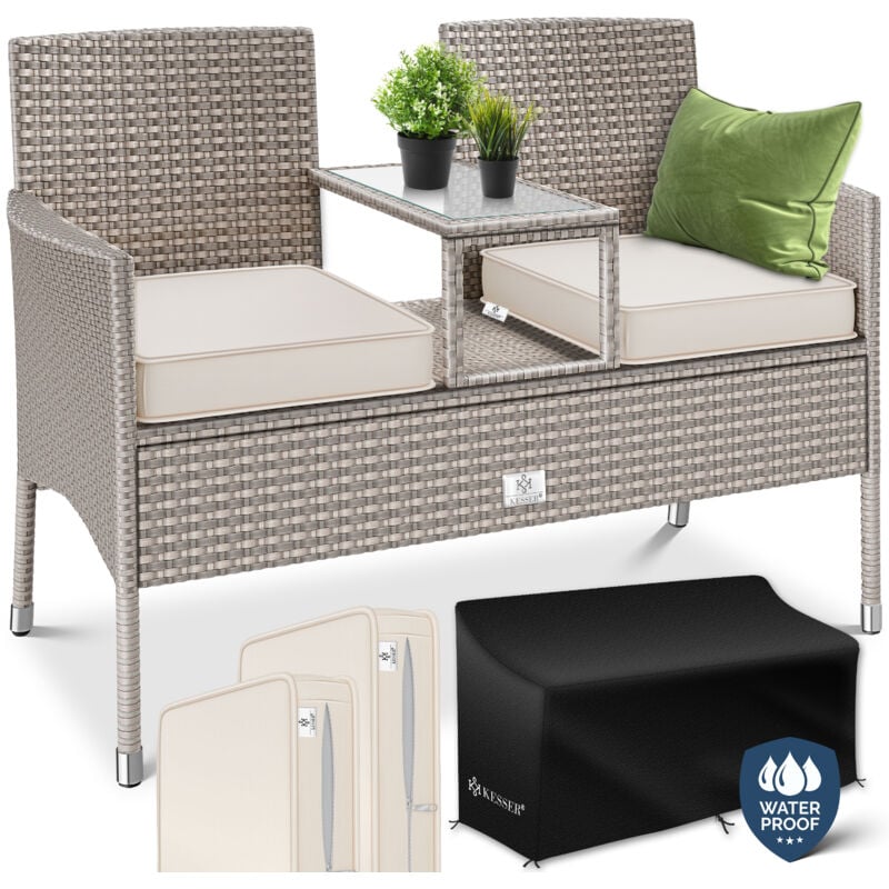 foto del prodotto panca da giardino in polyrattan panca a 2 posti con tavolino e cuscini integrati 133 55 84 cm panca in rattan divano da giardino balcone