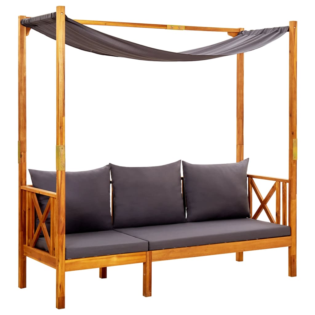 foto del prodotto panca da giardino mobili da giardino per esterni terrazza con tenda da sole 179 x 66 x 180 cm in legno massello di acacia 02 0011342