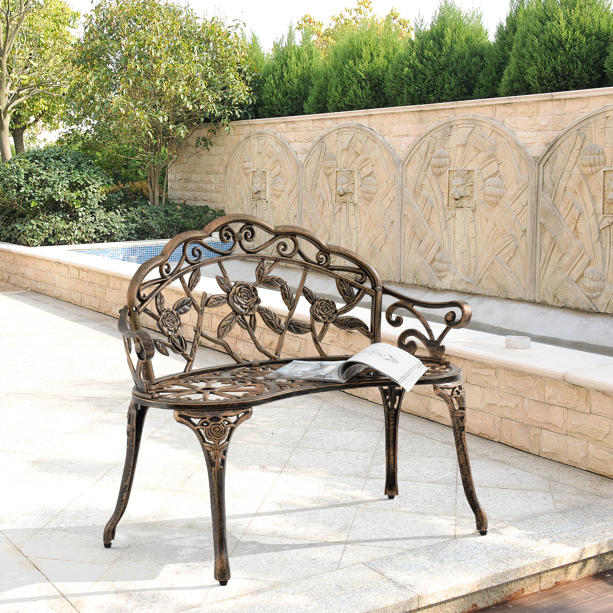 foto del prodotto panca da giardino monfalcone panchina decorativa con motivi floreali bronzo casa.pro