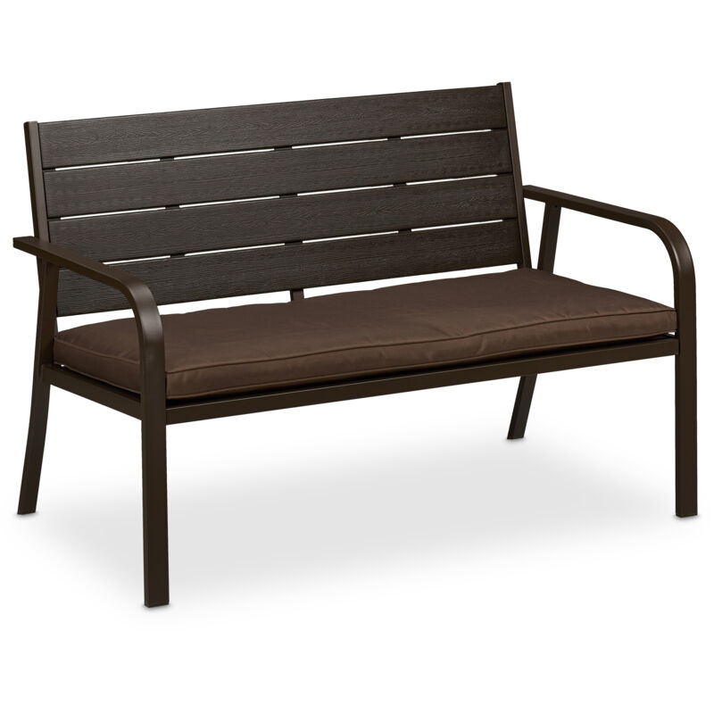 foto del prodotto panca da giardino, panchina con cuscino da esterno, 2 posti, 78 x 118 x 66 cm, per balcone e terrazza, marrone relaxdays