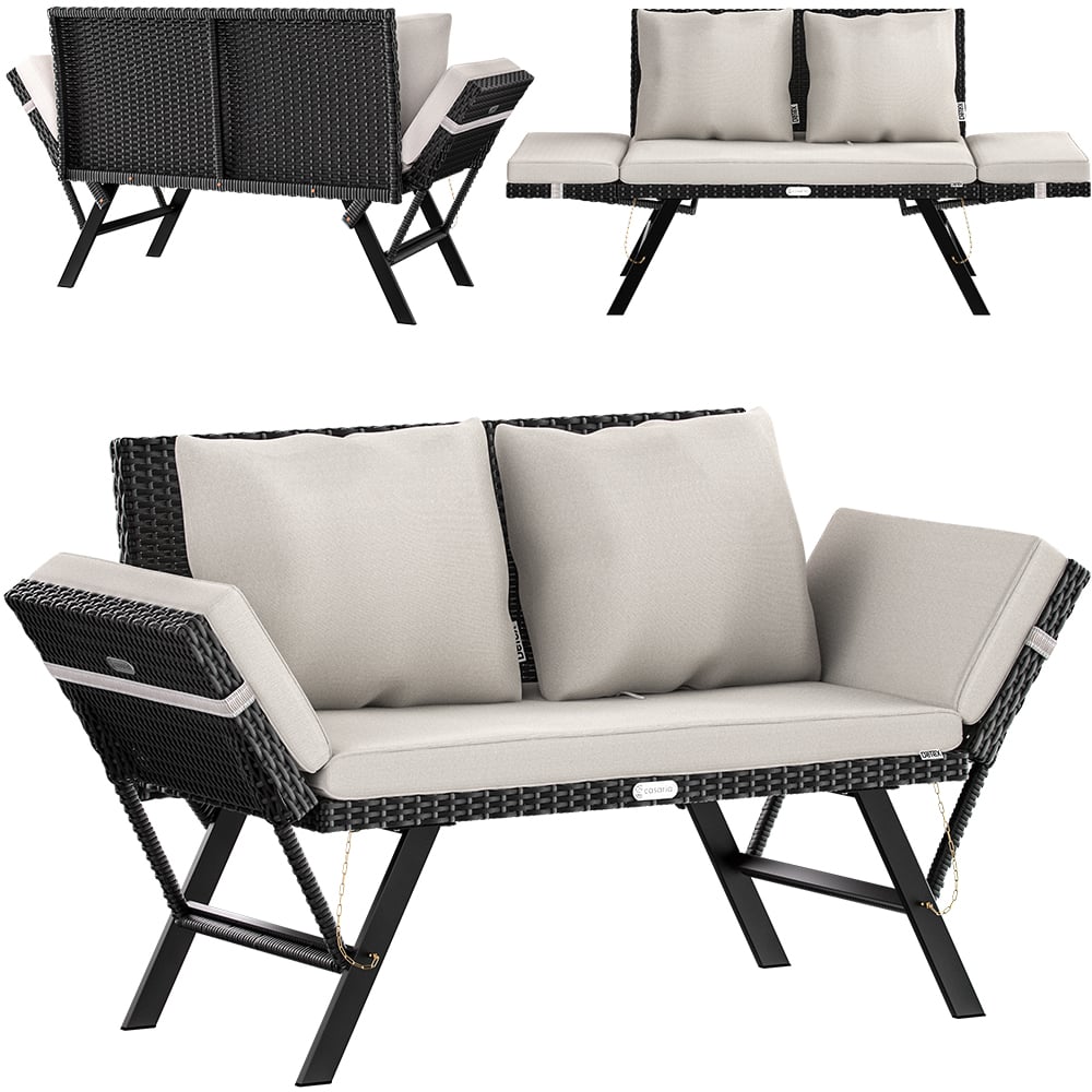 foto del prodotto panca da giardino polyrattan nero crema 176x56x81cm