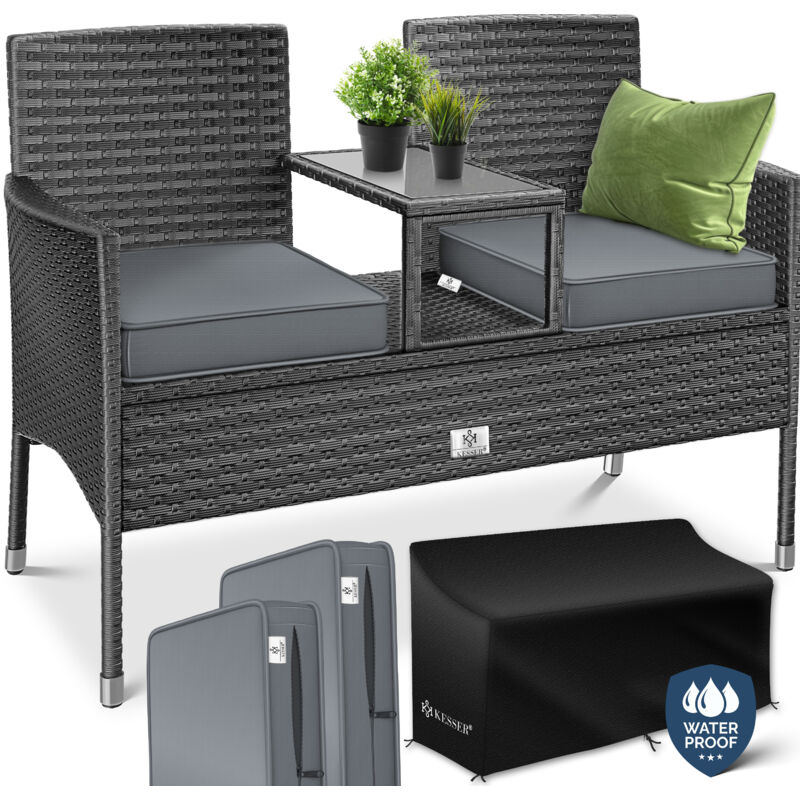 foto del prodotto panca da giardino polyrattan panca a 2 posti con tavolo e cuscini integrati 133 55 84 cm panca in rattan per giardino balcone divano da