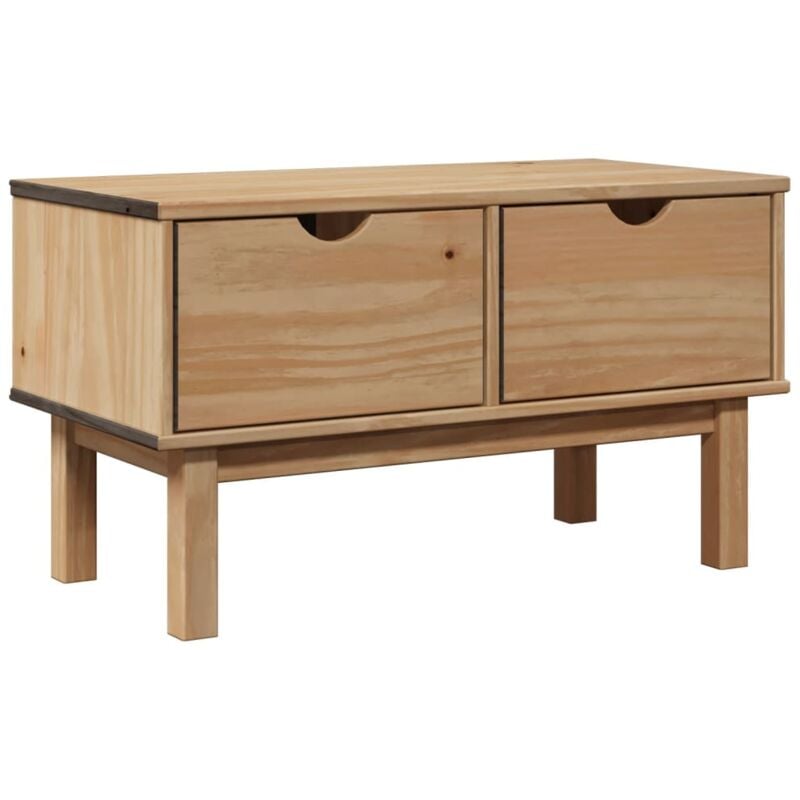 foto del prodotto panca da ingresso con due cassetti portaoggetti 80 x 40 x 45 cm in legno massello di pino marrone dec024706