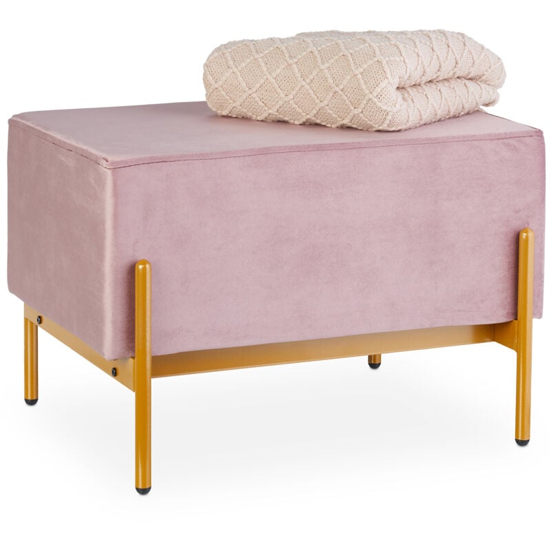 foto del prodotto panca da ingresso con seduta imbottita in velluto, hlp 40 x 60 x 43 cm, entrata, camera da letto, rosa oro relaxdays