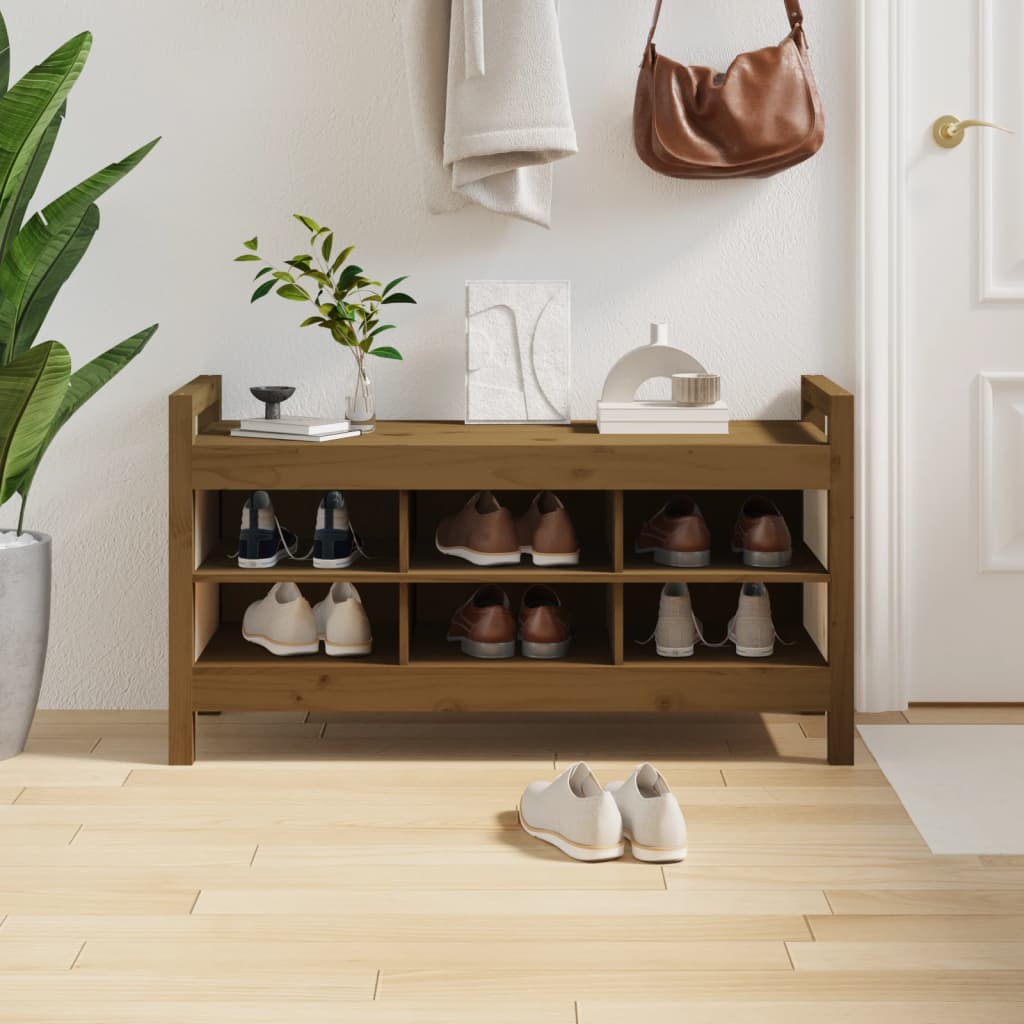 foto del prodotto panca da ingresso miele 110x40x60 cm in legno massello di pino cod mxl 41485