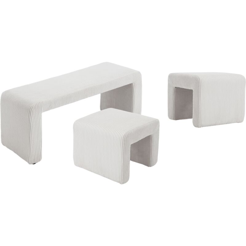 foto del prodotto panca da ingresso panchina da interno in pelliccia sintetica panche moderne con 2 poggiapiedi per soggiorno, bianco