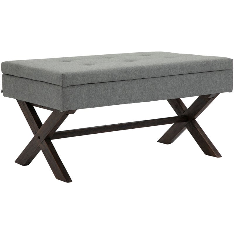 foto del prodotto panca fondoletto con vano contenitore cm 98 in tessuto grigio con bottoni decorativi, piedini scuri 100003656
