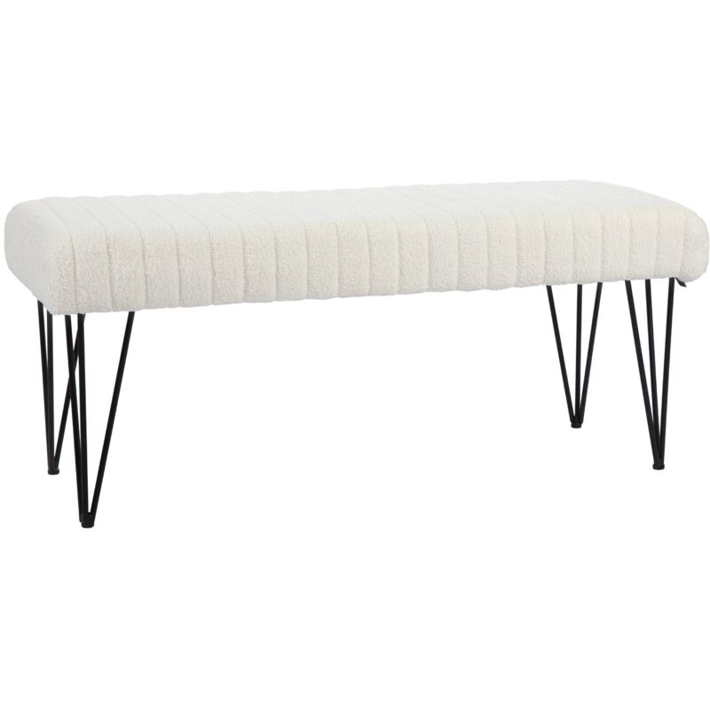foto del prodotto panca fondoletto in tessuto effetto ciniglia gambe a forcina in metallo 118,5x46x49,5 cm crema