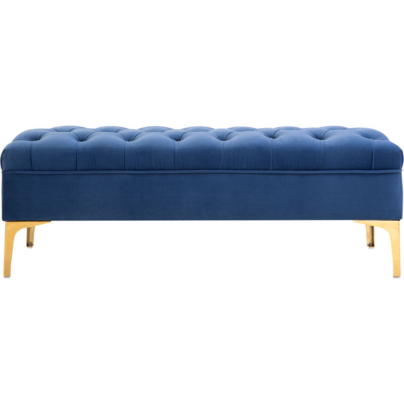 foto del prodotto panca fondoletto in tessuto vellutato e base in metallo dorato blu homcom