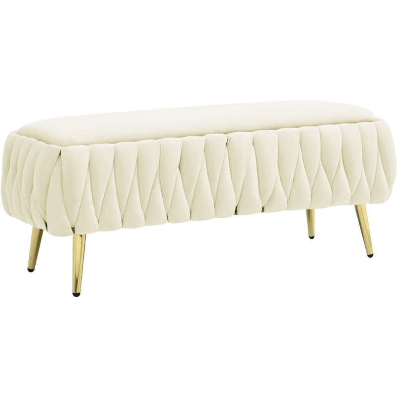 foto del prodotto panca imbottita divanetto in velluto contenitore pouf grande xxl portaoggetti intrecciato panca sgabello a pie di letto con gambe in metallo dorato