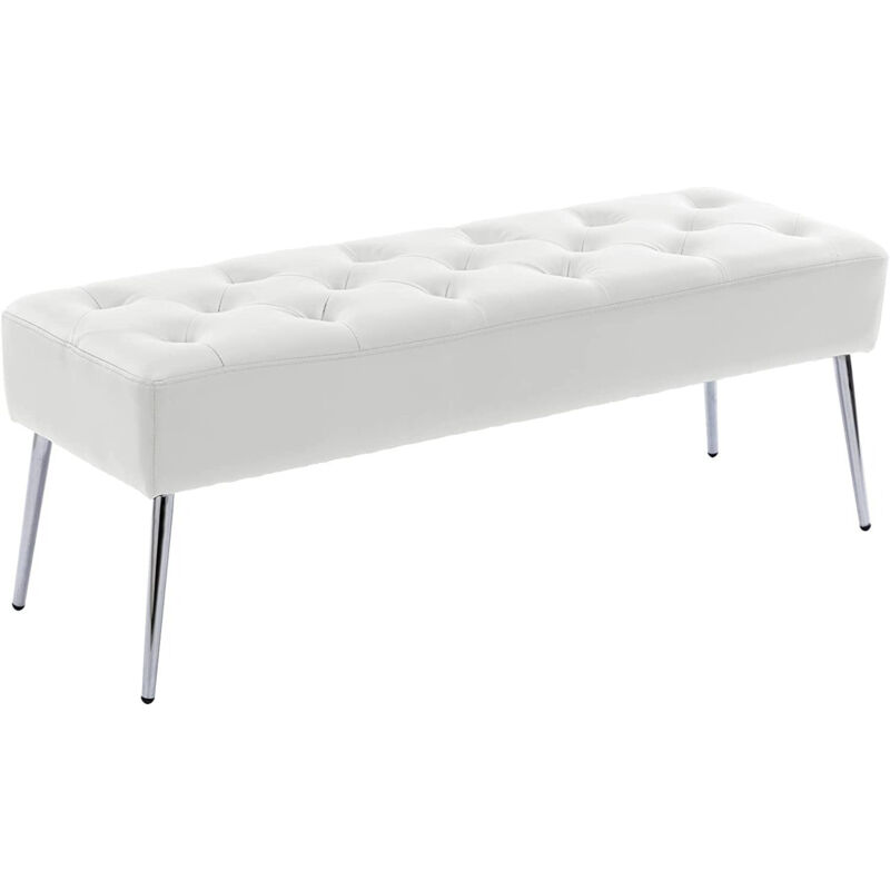 foto del prodotto panca imbottita imbottita con gambe in metallo argento sintetico bianco ban09012