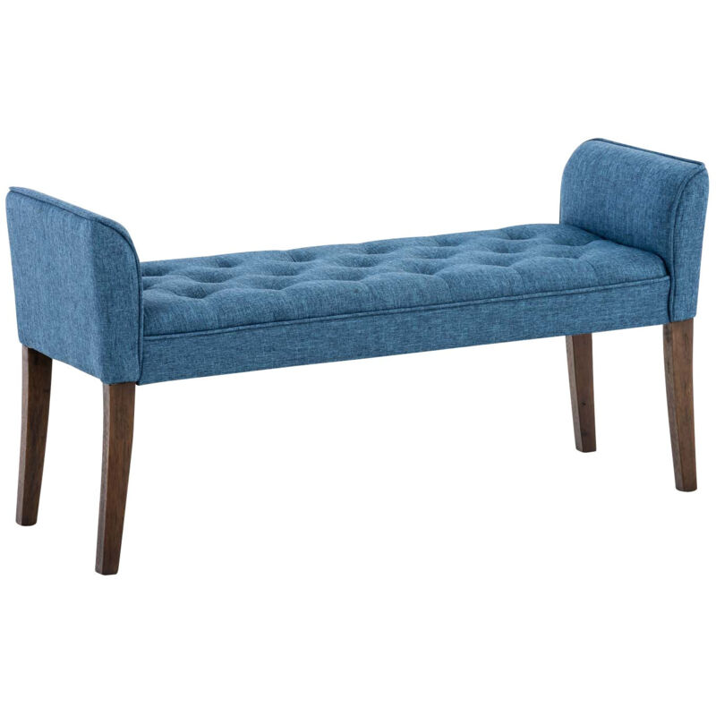 foto del prodotto panca imbottita panca in tessuto blu con gambe in legno testa di moro larghezza 133cm ban10094