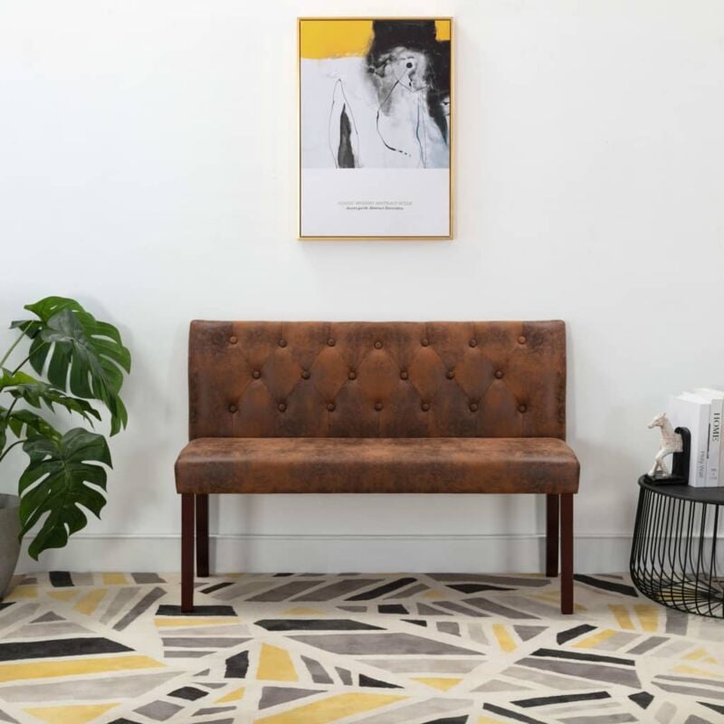 foto del prodotto panca in ecopelle scamosciata marrone design elegante vari dimensioni dimensioni 120 x 52 x 84.5 cm