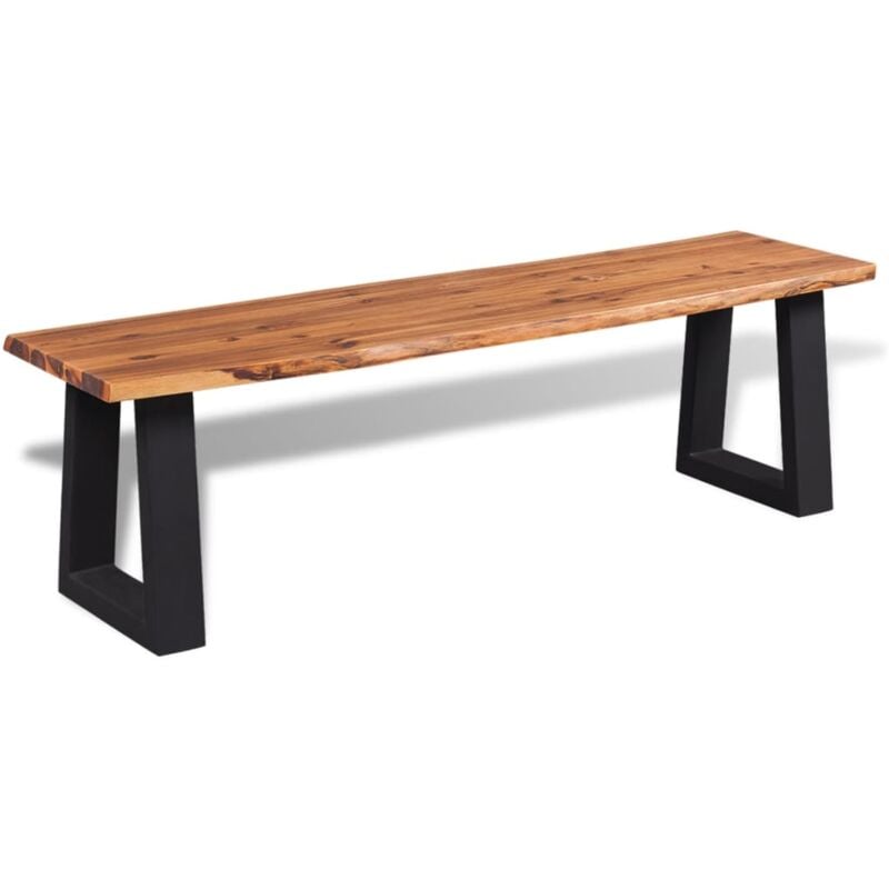 foto del prodotto panca in legno massello di acacia marrone e nero vari dimensioni dimensioni 160 x 40 x 74 cm
