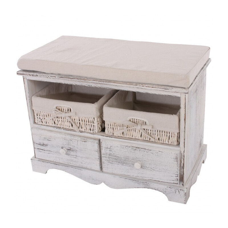 foto del prodotto panca in legno panca con 2 cesti e cassetti bianco 42x62x33cm ban04024