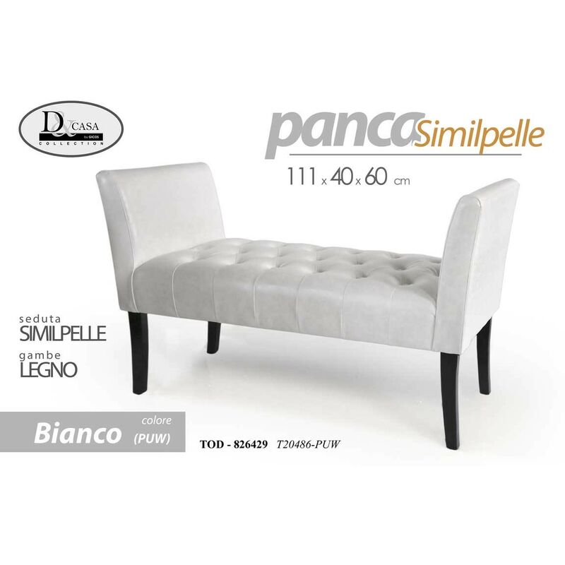 foto del prodotto panca in similpelle bianca gambe in legno sendiletto
