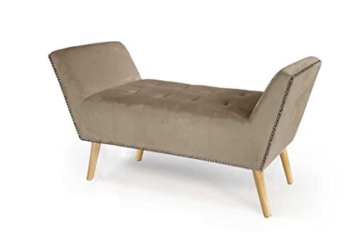 foto del prodotto panca in velluto con gambe legno 117 x 40 x 60 cm in colore tortora