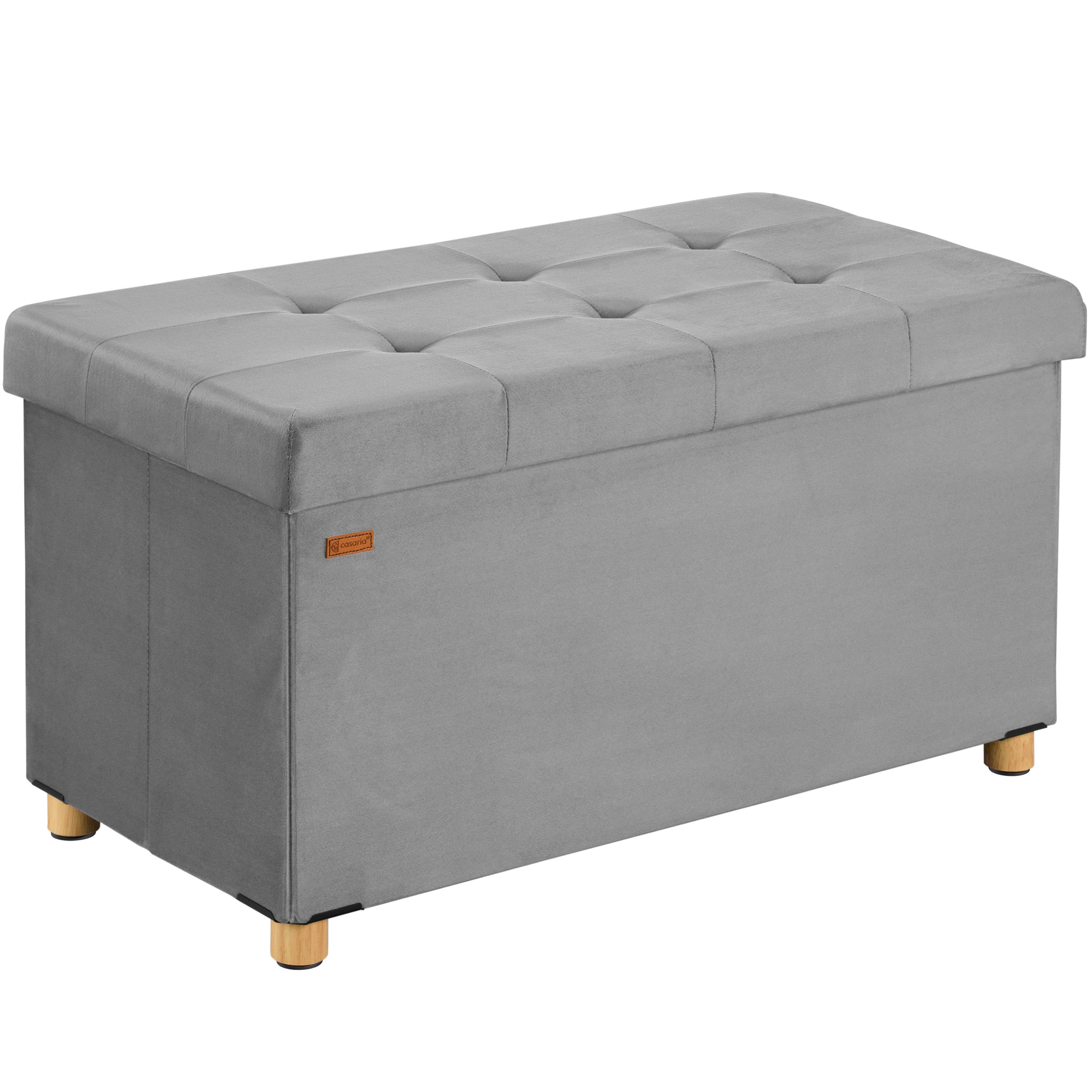 foto del prodotto panca in velluto grigio 76x38x42cm pieghevole con spazio di archiviazione