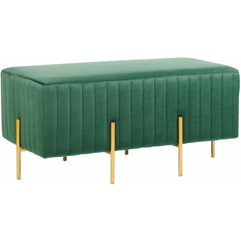 foto del prodotto panca in velluto verde con gambe in metallo dorate dayton