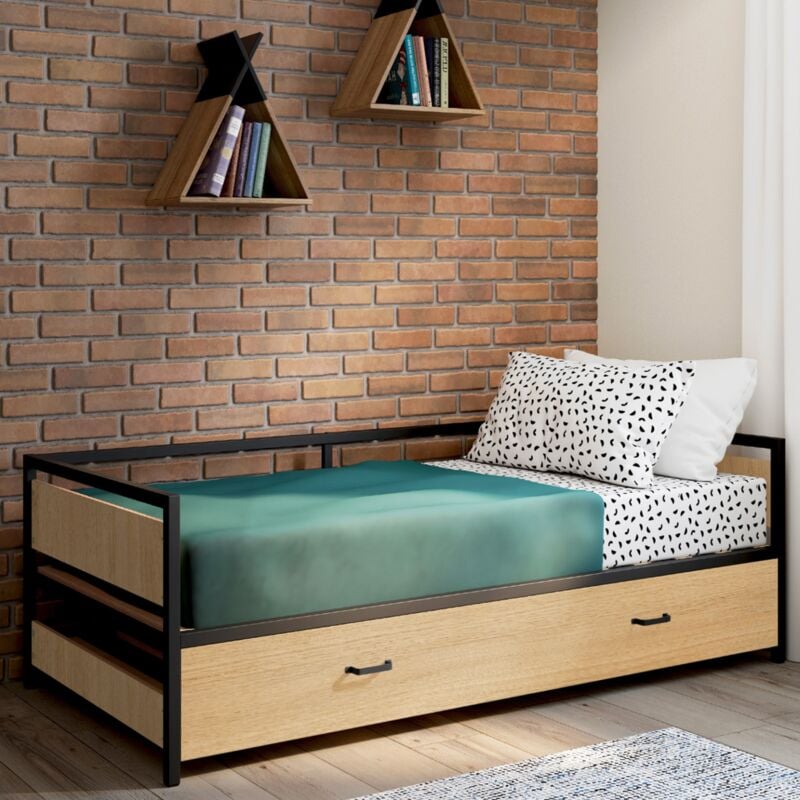 foto del prodotto panca letto 90 x 190 cm detroit trasformabile 180 x 190 cm stile industriale