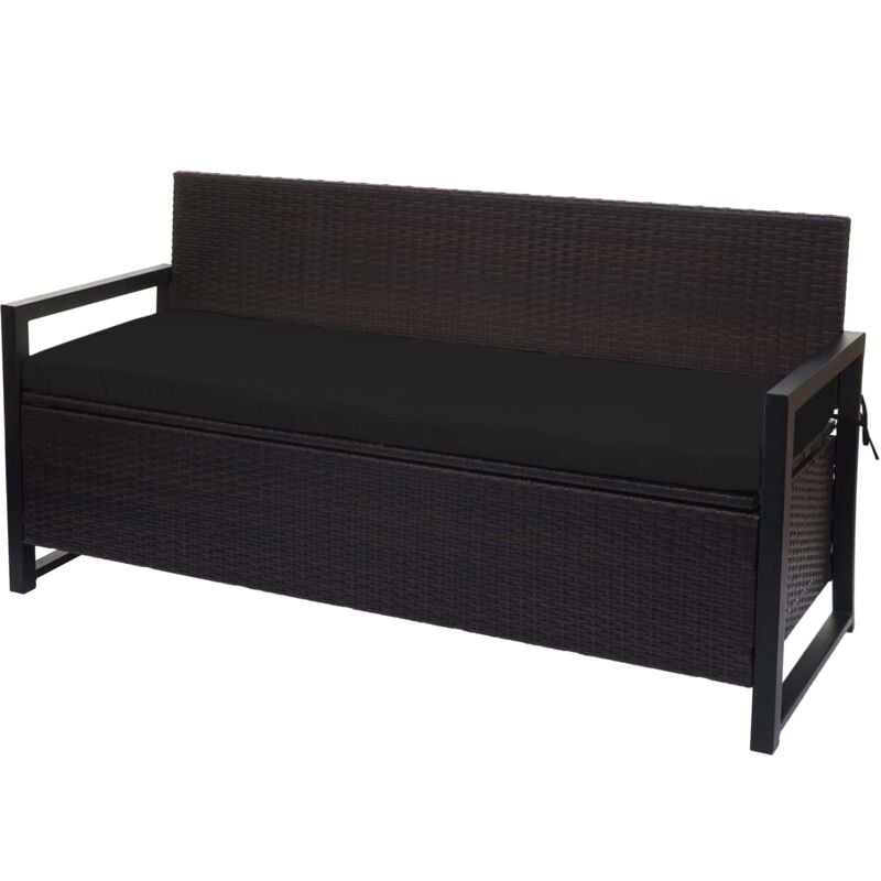 foto del prodotto panca panca con vano portaoggetti a 3 posti in polyrattan marrone, cuscino nero 040005807