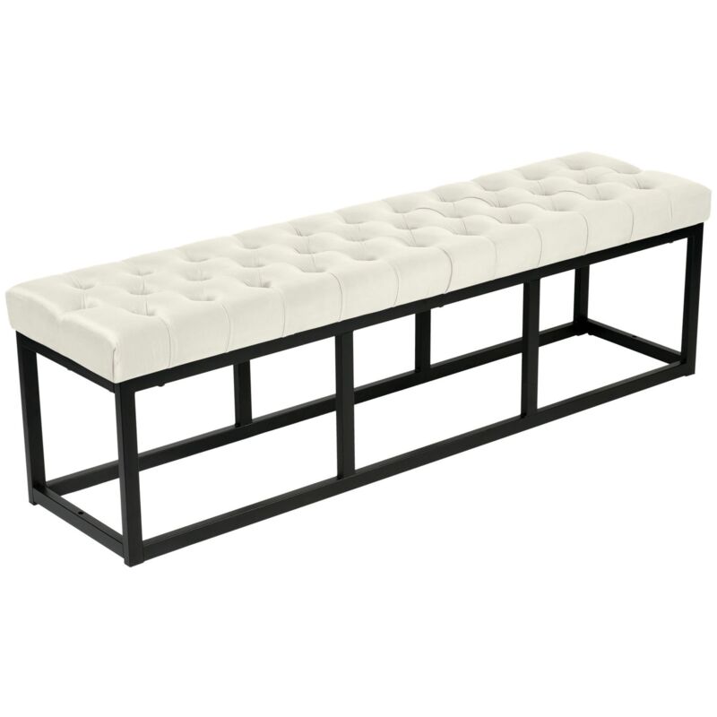 foto del prodotto panca panca fondo letto lunghezza 150 cm in velluto imbottita in velluto panna e metallo nero 100003669
