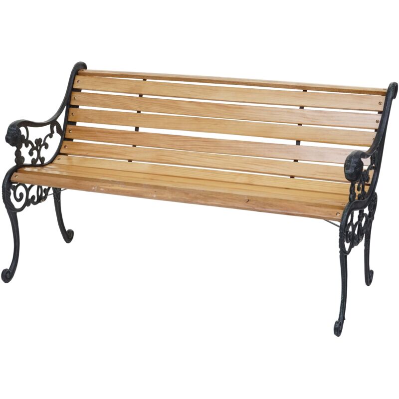 foto del prodotto panca panchina giardino esterno terrazza elegante hhg 707 legno ghisa 2 posti 125cm legno chiaro