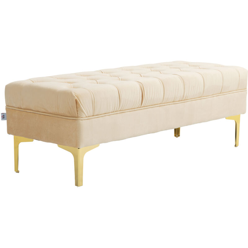 foto del prodotto panca per ingresso in tessuto effetto velluto trapuntato beige homcom