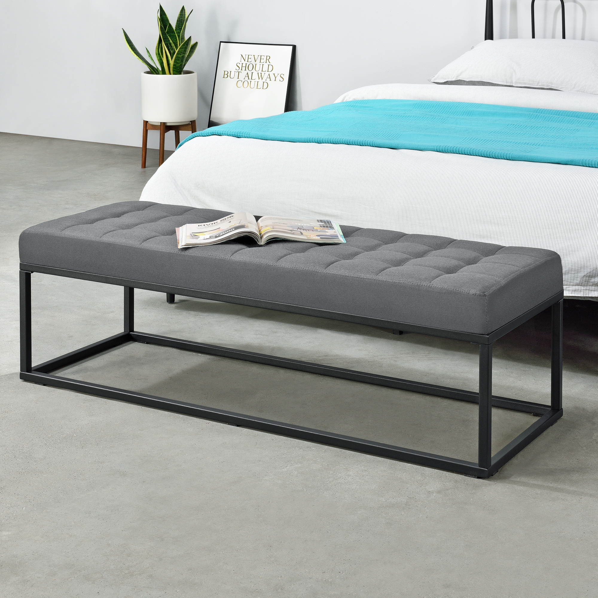 foto del prodotto panca per interni salta ottomana imbottita trapuntata 120x40x38 cm grigio pro.tec