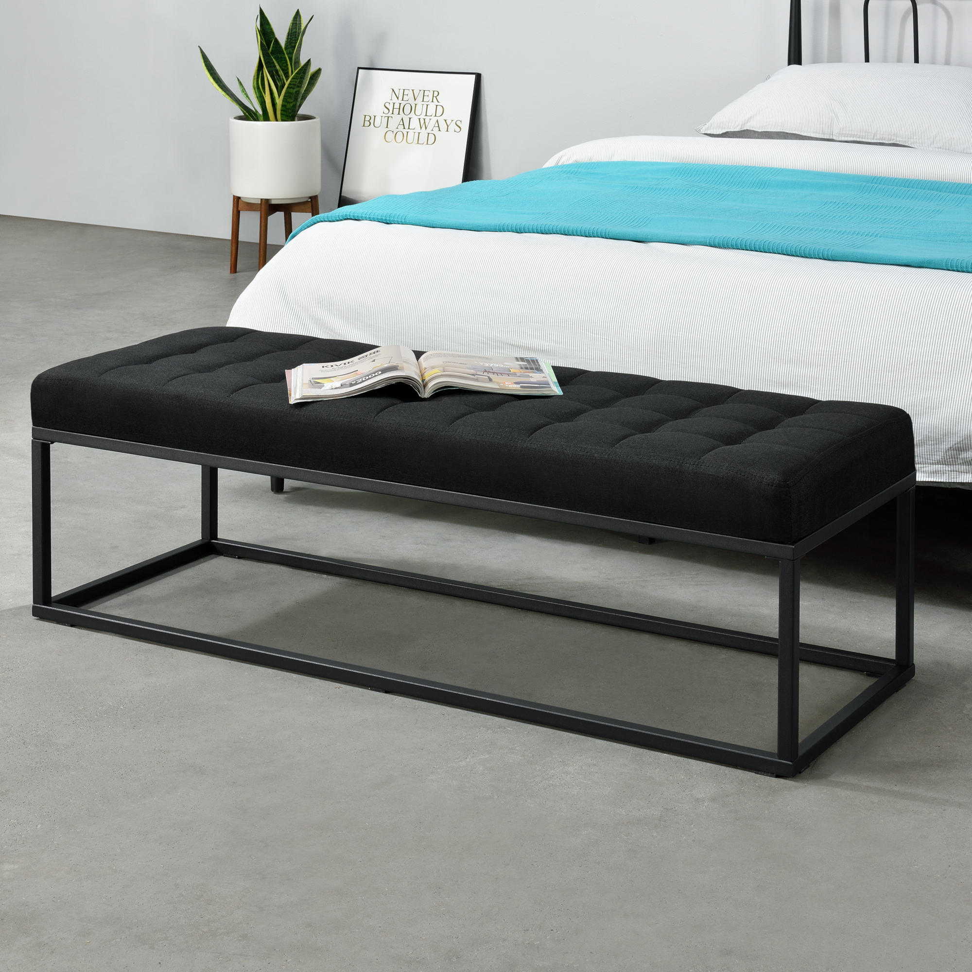 foto del prodotto panca per interni salta ottomana imbottita trapuntata 120x40x38 cm nero pro.tec