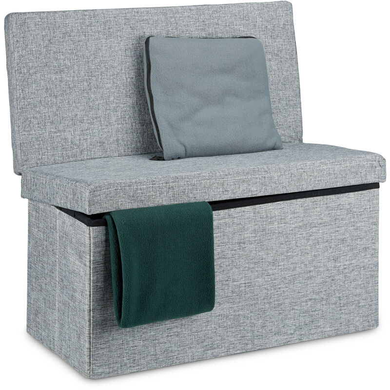 foto del prodotto panca pieghevole con schienale, sgabello, con coperchio e contenitore, in lino, hxlxp 73x76x38cm grigio relaxdays