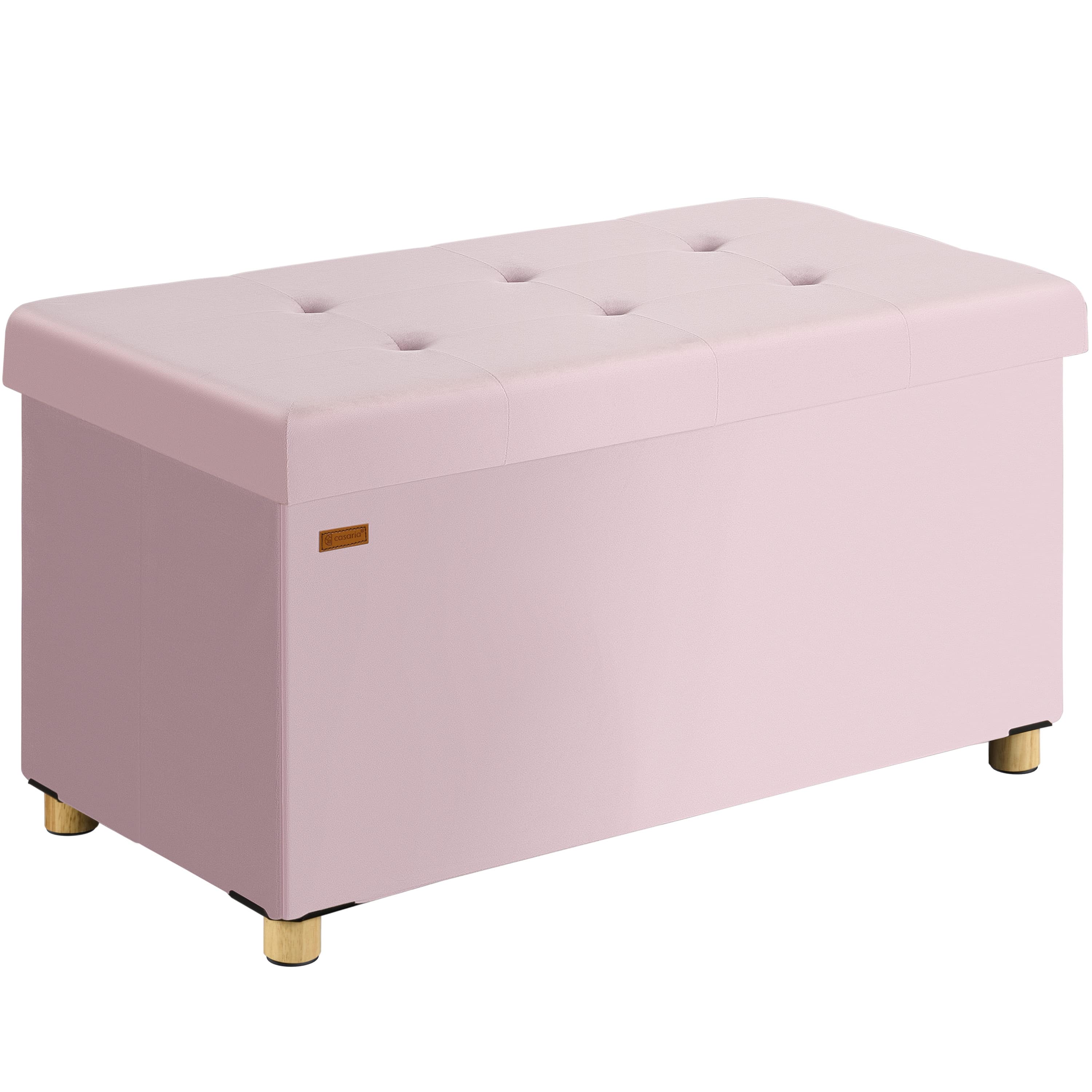 foto del prodotto panca pieghevole in velluto rosa 76x38x42cm con spazio di archiviazione